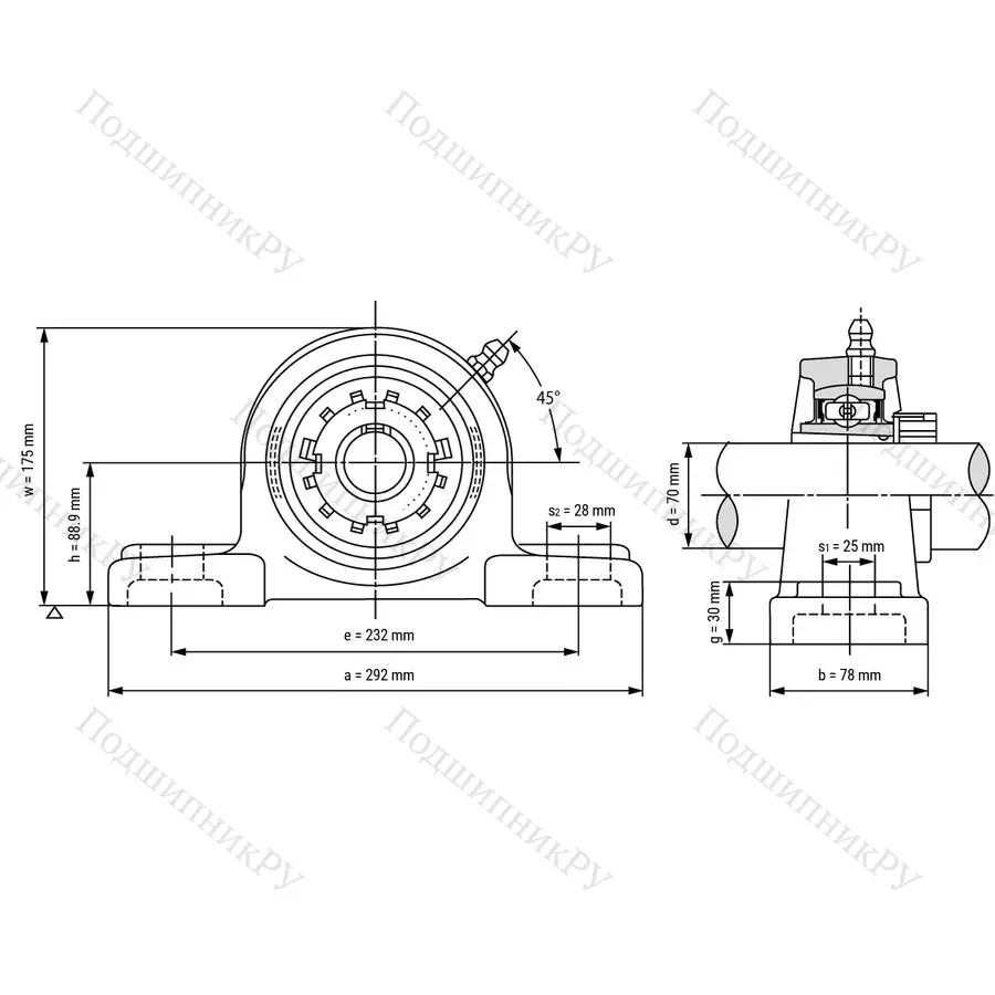 Подшипниковый узел UKP 216 - Вал: 70 мм