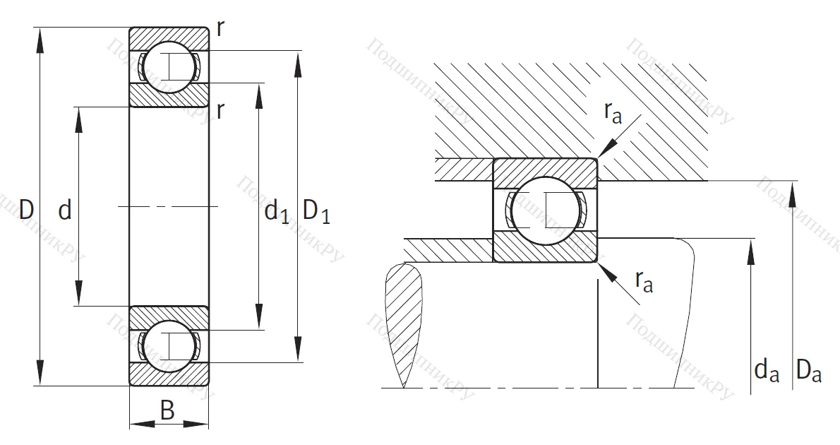 Однорядный шариковый подшипник 16020