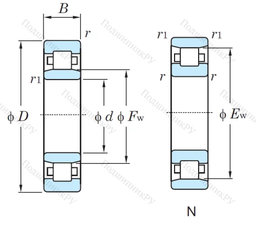 Роликовый цилиндрический подшипник N 319 от производителя  KOYO Роликовый цилиндрический подшипник N 319 от производителя  KOYO