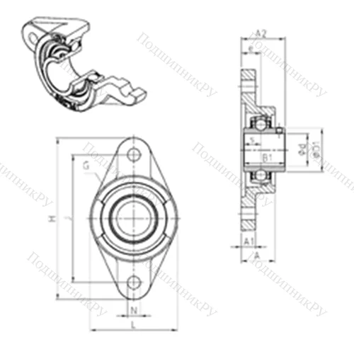 Подшипниковый узел шариковый радиальный UCFL 202 от производителя  SNR Подшипниковый узел шариковый радиальный UCFL 202 от производителя  SNR