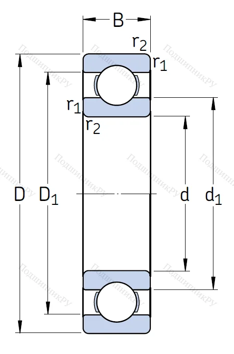 Однорядный шариковый подшипник 16020