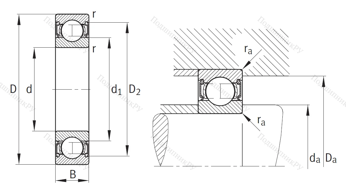 Однорядный шариковый подшипник 62201 A 2RSR C 3