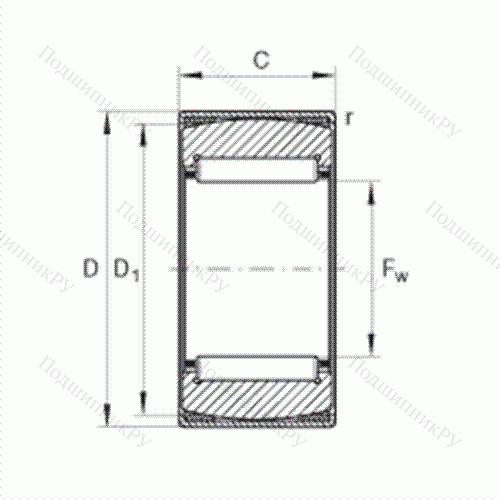 Подшипник роликовый игольчатый самоустанавливающийся RPNA 28/44 от производителя  INA Подшипник роликовый игольчатый самоустанавливающийся RPNA 28/44 от производителя  INA