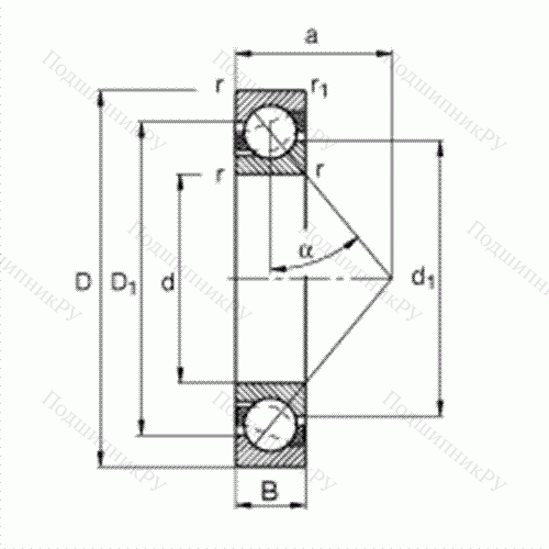 Подшипник шариковый радиально-упорный 7209-B-TVP от производителя  FAG Подшипник шариковый радиально-упорный 7209-B-TVP от производителя  FAG