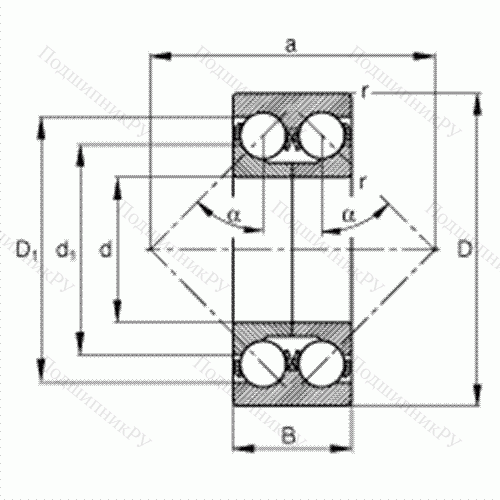 Подшипник шариковый радиально-упорный 3308-DA-MA от производителя  FAG Подшипник шариковый радиально-упорный 3308-DA-MA от производителя  FAG