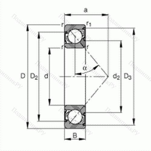 Подшипник шариковый радиально-упорный 7308-B-2RS-TVP от производителя  FAG Подшипник шариковый радиально-упорный 7308-B-2RS-TVP от производителя  FAG